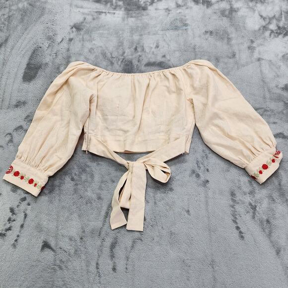 Herencia Collection Top Womens S Cream Embroidered Rosalinda Crop Square Neck - Picture 3 of 9